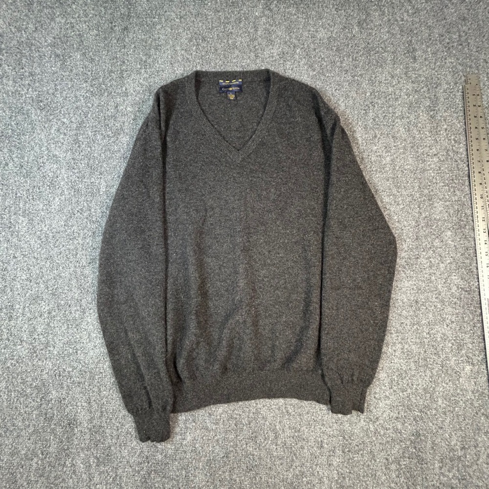 Club Room Estate Cashmere Sweater Mens L Gray V-Neck 2-Ply 100% Cashmere Knit
